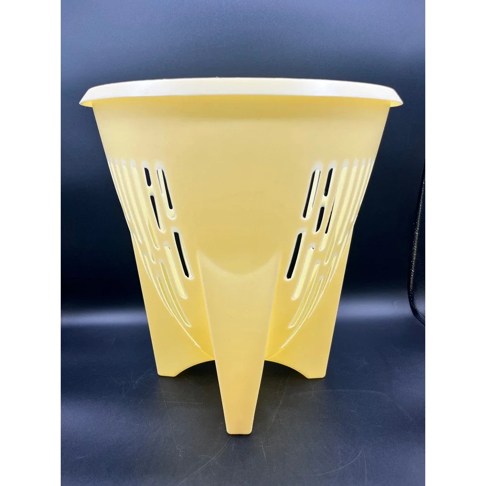 Vtg Butter Yellow Plastic Slotted Wastebasket Pedestal Base Garbage Israel 13